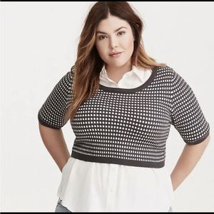 Torrid Jacquard Knit Gray Cropped Short Sleeve Sweater Top Size 2X
